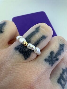 💛 Classic Gold Plated Freshwater Pearl Beaded Ring | Mermaidcore
